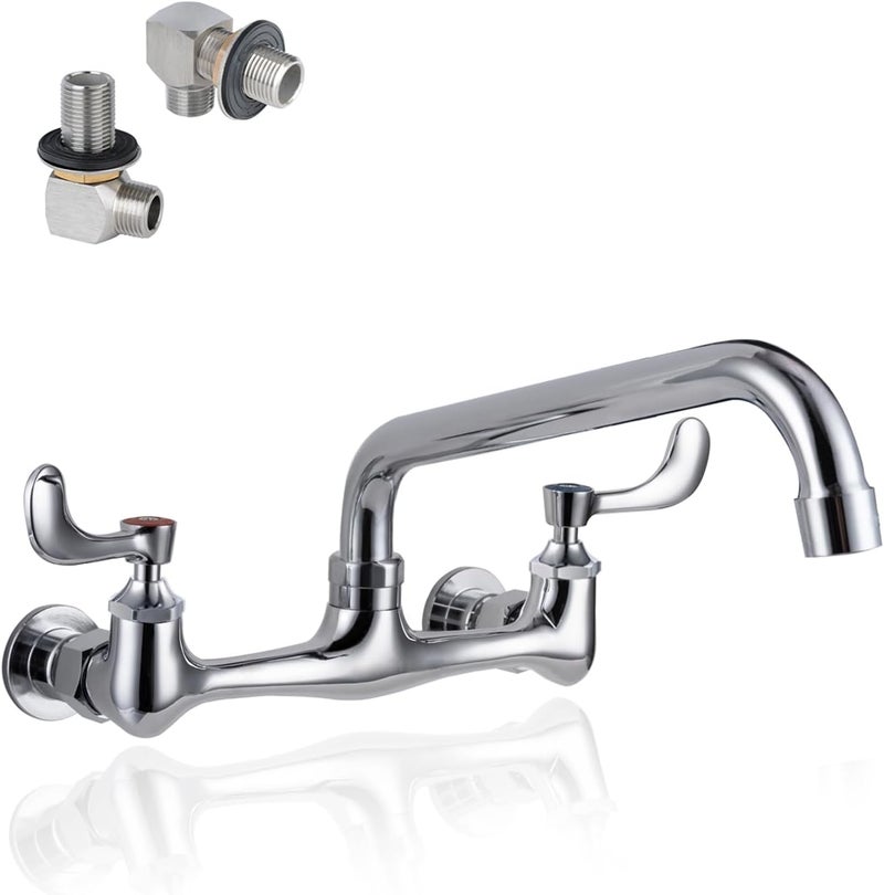 Phivan 8" Center Wall Mount Commercial Sink Faucet - 8 Inch Swivel Spout with Wrist Blade Handle, Chrome Brass Construction for Restaurant/Laundry/Utility Room/Industrial Compartment Kitchen Sinks - Image 1